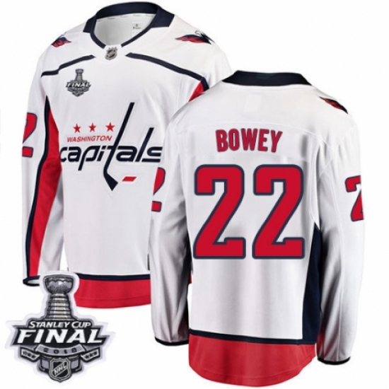 Youth Washington Capitals #22 Madison Bowey Fanatics Branded White Away Breakaway 2018 Stanley Cup Final NHL Jersey - Ujersey