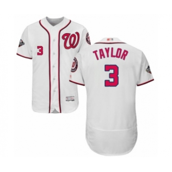 Men's Washington Nationals #3 Michael Taylor White Home Flex Base Authentic Collection 2019 World Series Bound Baseball Jersey