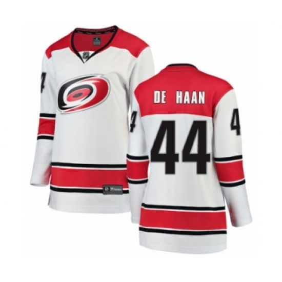 Women's Carolina Hurricanes #44 Calvin De Haan Authentic White Away Fanatics Branded Breakaway NHL Jersey