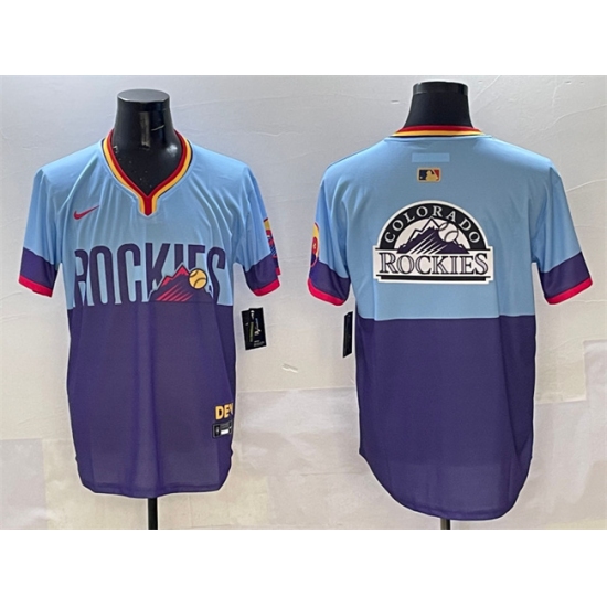 Men's Colorado Rockies Team Big Logo Purple Light Blue 2025 City Connect Limited Stitched Baseball Jersey - Ujersey