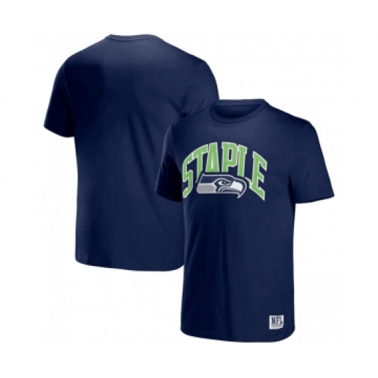 Men's Seattle Seahawks x Staple Navy Logo Lockup T-Shirt - Ujersey