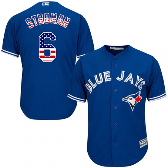 Men's Majestic Toronto Blue Jays #6 Marcus Stroman Replica Royal Blue USA Flag Fashion MLB Jersey - Ujersey