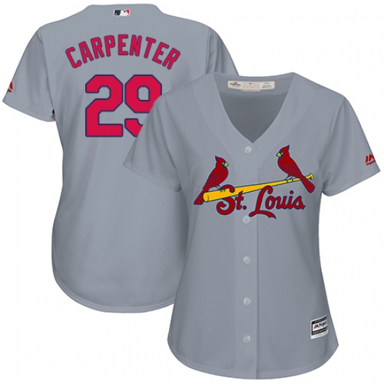 Women's Majestic St. Louis Cardinals #29 Chris Carpenter Replica Grey Road Cool Base MLB Jersey - Ujersey