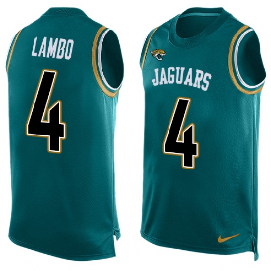 Men's Nike Jacksonville Jaguars #4 Josh Lambo Limited Teal Green Player Name & Number Tank Top NFL Jersey - Ujersey