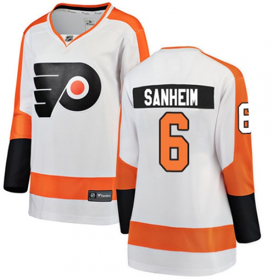 Women's Philadelphia Flyers #6 Travis Sanheim Fanatics Branded White Away Breakaway NHL Jersey - Ujersey