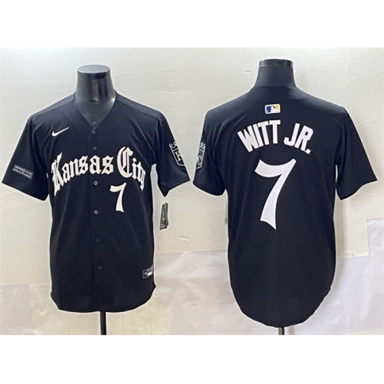 Men's Kansas City Royals #7 Bobby Witt Jr. Black 'Gothic Crown Edition' Vapor Premier Limited Stitched Baseball Jersey - Ujersey