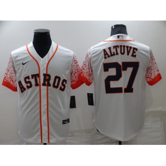 Men's Houston Astros #27 Jose Altuve White Gradient Sleeves Stitched Baseball Jersey - Ujersey
