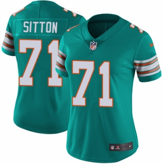 Women's Nike Miami Dolphins #71 Josh Sitton Aqua Green Alternate Vapor Untouchable Limited Player NFL Jersey - Ujersey
