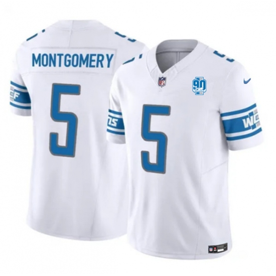 Men's Detroit Lions #5 David Montgomery White 2023 F.U.S.E. 90th Anniversary Vapor Untouchable Limited Stitched Jersey - Ujersey