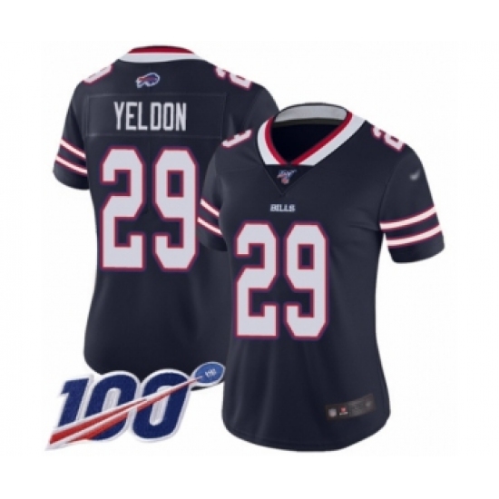 Women's Buffalo Bills #29 T.J. Yeldon Limited Navy Blue Inverted Legend 100th Season Football Jersey - Ujersey