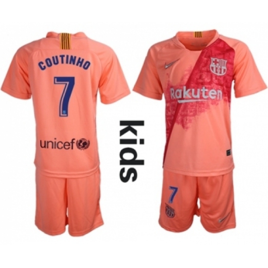 Barcelona #7 Coutinho Third Kid Soccer Club Jersey