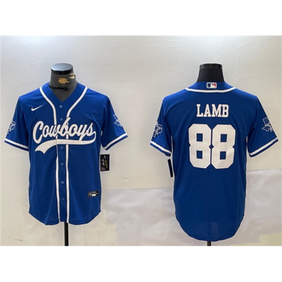 Men's Dallas Cowboys #88 CeeDee Lamb Royal With Cool Base Stitched Baseball Jersey - Ujersey