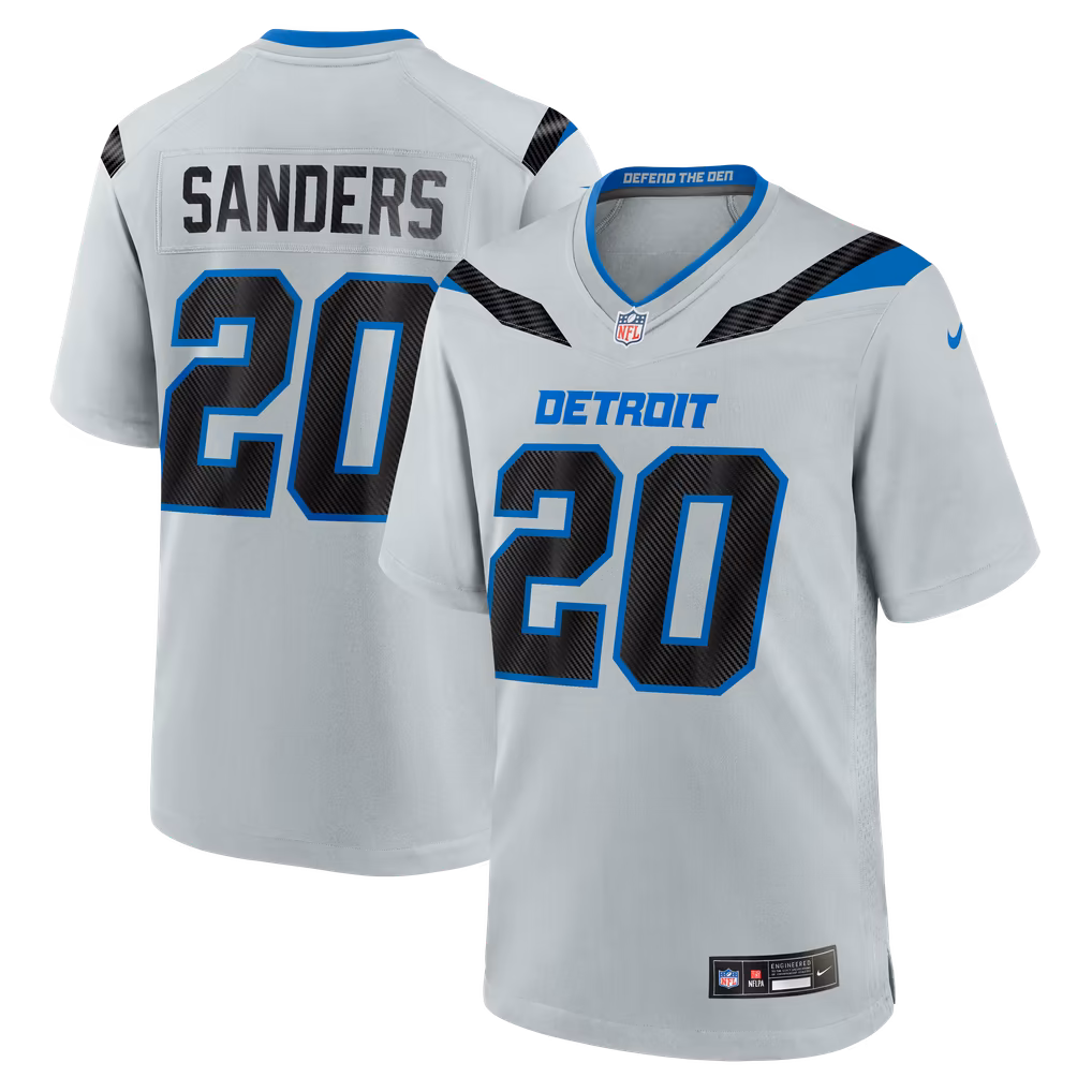 Men's Detroit Lions Barry Sanders Nike Silver 2026 Rivalries Collection Game Jersey - Ujersey