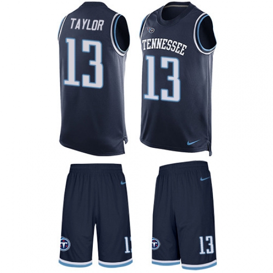 Men's Nike Tennessee Titans #13 Taywan Taylor Limited Navy Blue Tank Top Suit NFL Jersey - Ujersey