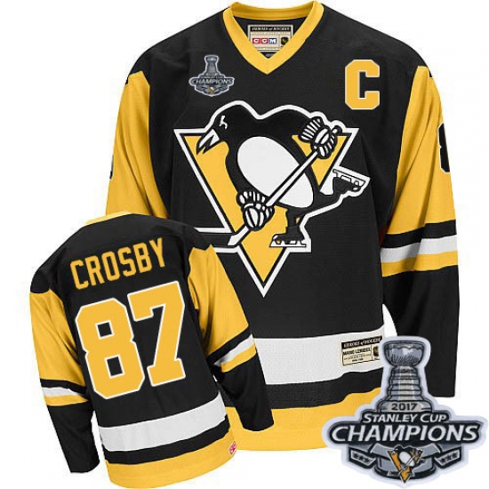 Men's CCM Pittsburgh Penguins #87 Sidney Crosby Premier Black Throwback 2017 Stanley Cup Champions NHL Jersey - Ujersey