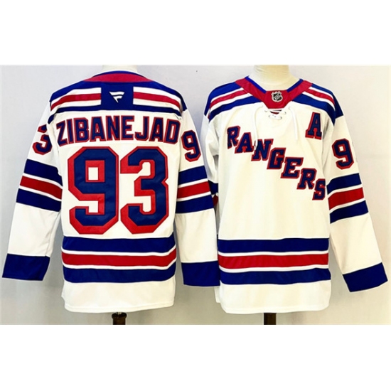 Men's New York Rangers #93 Mika Zibanejad White With A 2024-25 Away Stitched Jersey - Ujersey