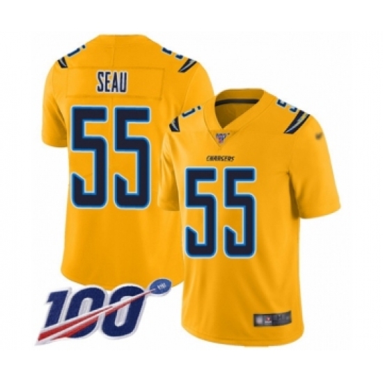 Men's Los Angeles Chargers #55 Junior Seau Limited Gold Inverted Legend 100th Season Football Jersey - Ujersey