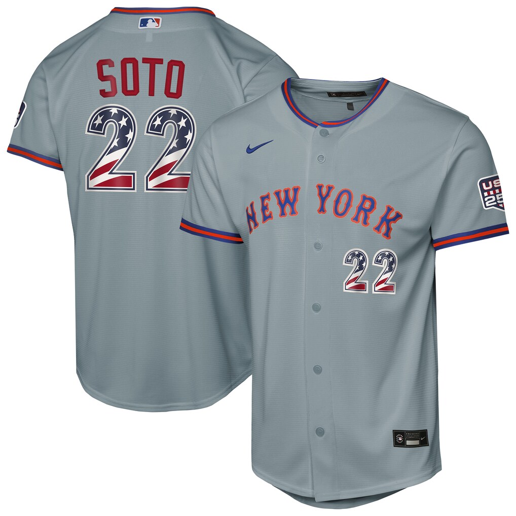 Youth New York Mets Juan Soto Nike Gray USA 250 Fourth of July Road Replica Jersey - Ujersey