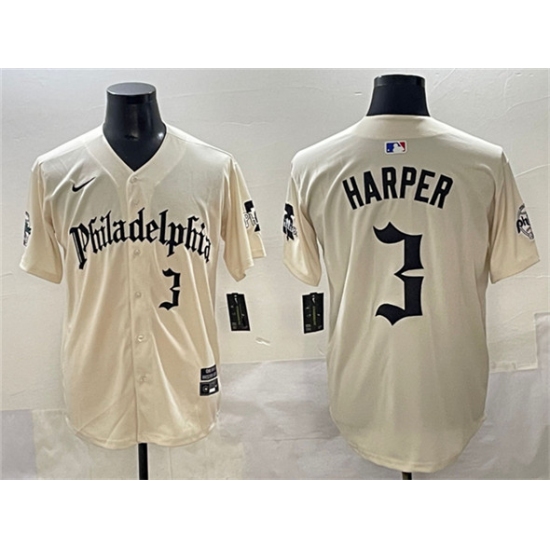 Men's Philadelphia Phillies #3 Bryce Harper Cream Gothic Vapor Limited Stitched Jersey - Ujersey