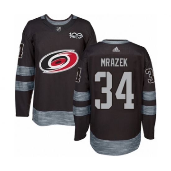 Men's Adidas Carolina Hurricanes #34 Petr Mrazek Authentic Black 1917-2017 100th Anniversary NHL Jersey - Ujersey