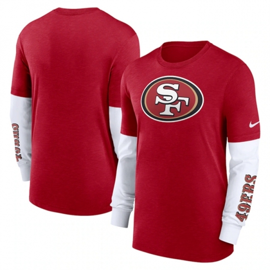 Men's San Francisco 49ers Heather Scarlet Slub Fashion Long Sleeve T Shirt - Ujersey
