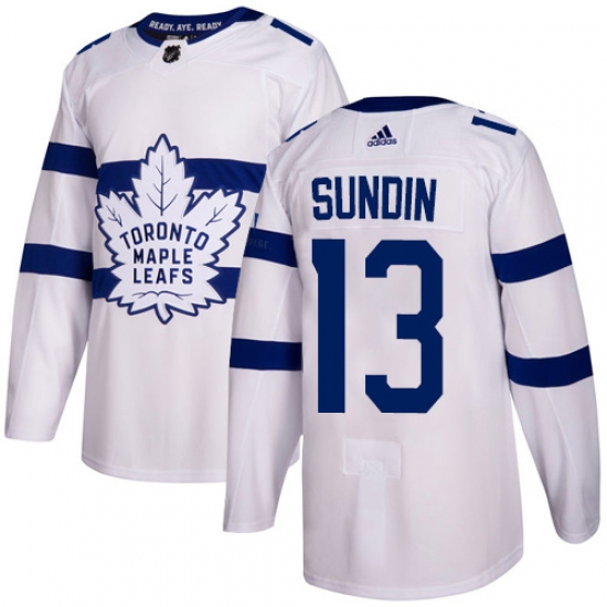Men's Adidas Toronto Maple Leafs #13 Mats Sundin Authentic White 2018 Stadium Series NHL Jersey - Ujersey