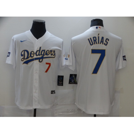 Men's Nike Los Angeles Dodgers #7 Julio Urias White Game Champions Authentic Jersey - Ujersey