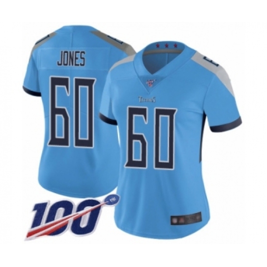 Women's Tennessee Titans #60 Ben Jones Light Blue Alternate Vapor Untouchable Limited Player 100th Season Football Jersey - Ujersey