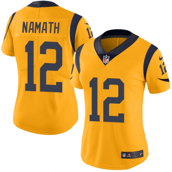 Women's Nike Los Angeles Rams #12 Joe Namath Limited Gold Rush Vapor Untouchable NFL Jersey - Ujersey