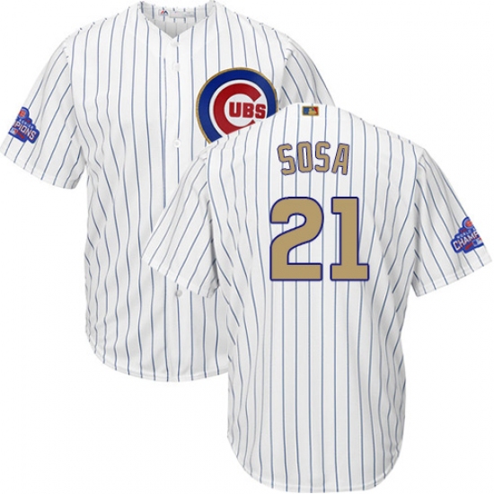Youth Majestic Chicago Cubs #21 Sammy Sosa Authentic White 2017 Gold Program Cool Base MLB Jersey - Ujersey