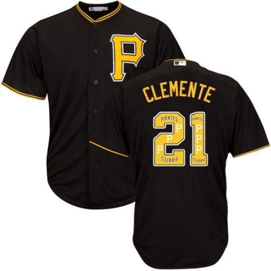 Men's Majestic Pittsburgh Pirates #21 Roberto Clemente Authentic Black Team Logo Fashion Cool Base MLB Jersey - Ujersey