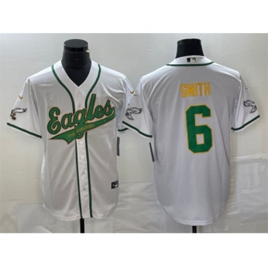 Men's Nike Philadelphia Eagles #6 DeVonta Smith White Gold Cool Base Stitched Baseball Jersey - Ujersey