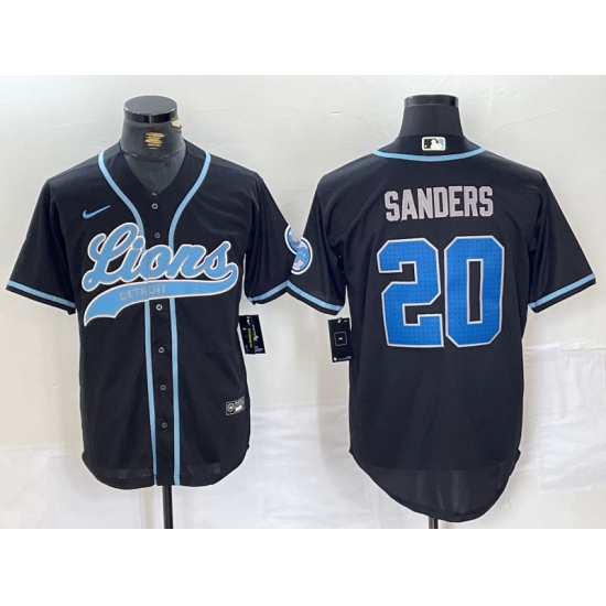 Men's Detroit Lions #20 Barry Sanders Black With Cool Base Stitched Baseball Jersey - Ujersey
