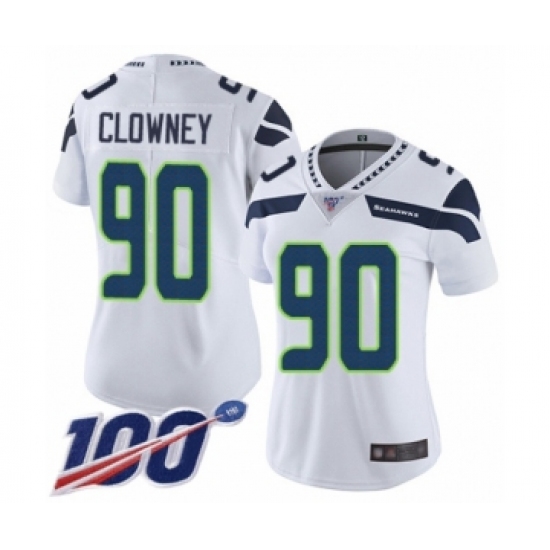 Women's Seattle Seahawks #90 Jadeveon Clowney White Vapor Untouchable Limited Player 100th Season Football Jersey - Ujersey