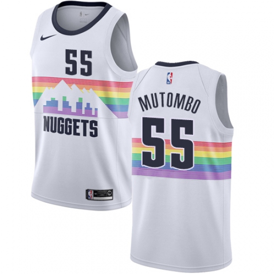 Women's Nike Denver Nuggets #55 Dikembe Mutombo Swingman White NBA Jersey - City Edition - Ujersey