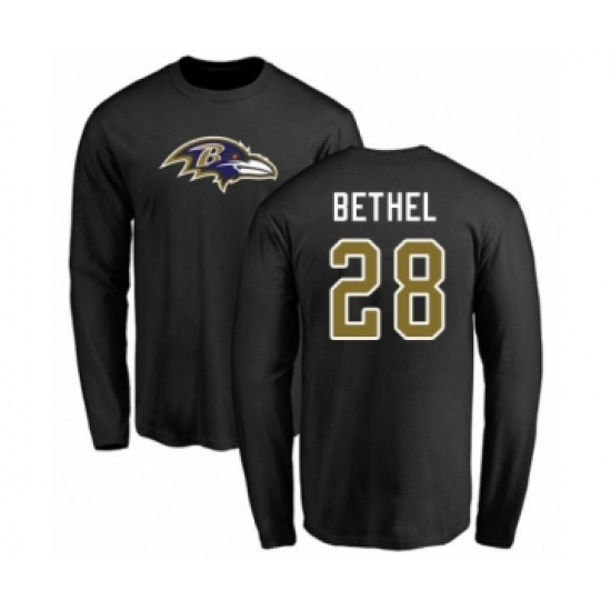 Football Baltimore Ravens #28 Justin Bethel Black Name & Number Logo Long Sleeve T-Shirt - Ujersey
