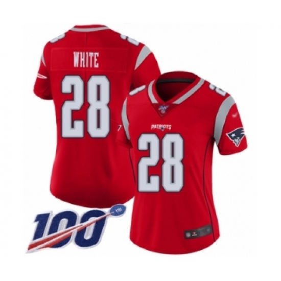 Women's New England Patriots #28 James White Limited Red Inverted Legend 100th Season Football Jersey - Ujersey