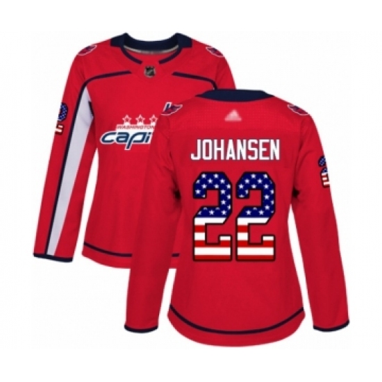 Women's Washington Capitals #22 Lucas Johansen Authentic Red USA Flag Fashion Hockey Jersey - Ujersey