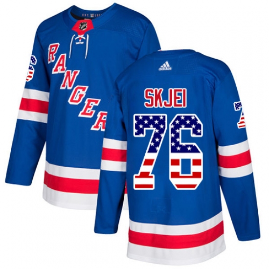 Men's Adidas New York Rangers #76 Brady Skjei Authentic Royal Blue USA Flag Fashion NHL Jersey - Ujersey