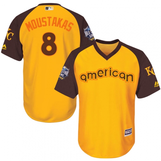 Youth Majestic Kansas City Royals #8 Mike Moustakas Authentic Yellow 2016 All-Star American League BP Cool Base MLB Jersey - Ujersey