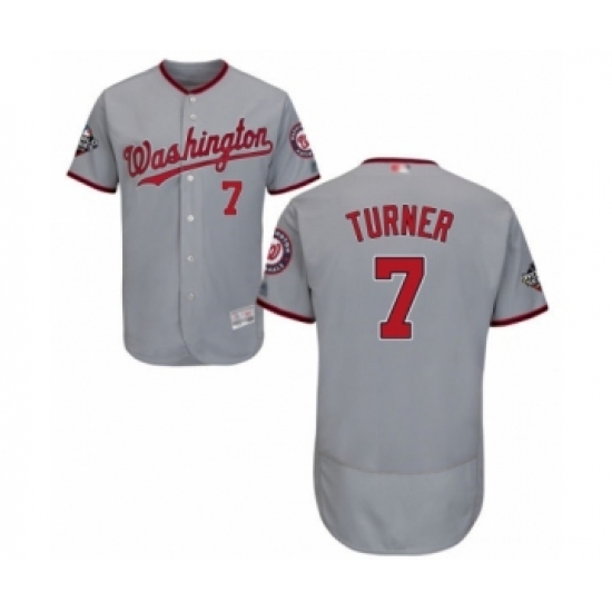 Men's Washington Nationals #7 Trea Turner Grey Road Flex Base Authentic Collection 2019 World Series Bound Baseball Jersey - Ujersey