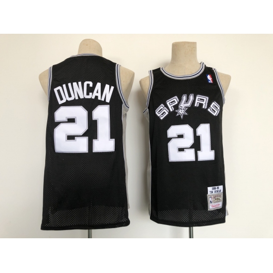 Men's San Antonio Spurs #21 Tim Duncan Black Throwback Swingman Jersey - Ujersey