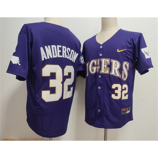 Men's LSU Tigers #32 Kade Anderson Purple 2025 Stitched Baseball Jersey - Ujersey