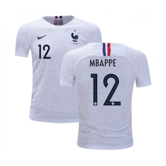 France #12 Mbappe Away Kid Soccer Country Jersey