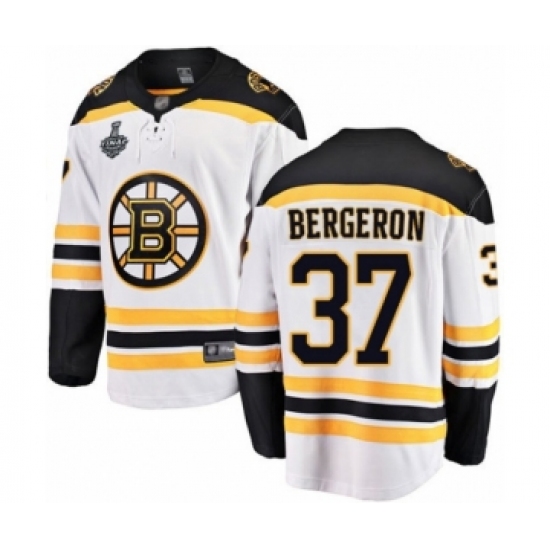 Youth Boston Bruins #37 Patrice Bergeron Authentic White Away Fanatics Branded Breakaway 2019 Stanley Cup Final Bound Hockey Jersey - Ujersey