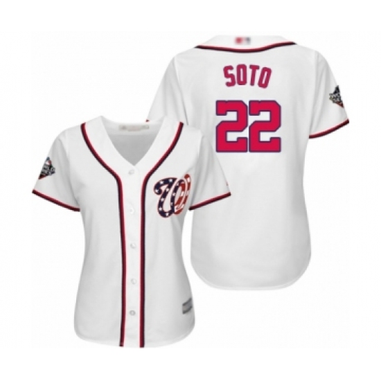 Women's Washington Nationals #22 Juan Soto Authentic White Home Cool Base 2019 World Series Bound Baseball Jersey - Ujersey
