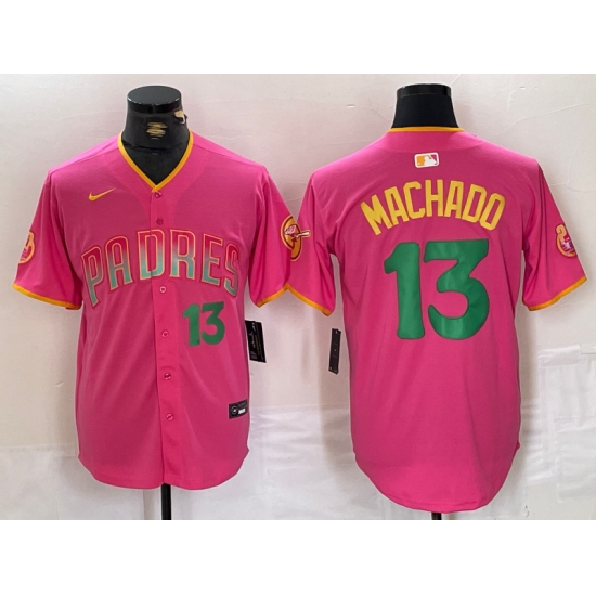 Men's San Diego Padres #13 Manny Machado Pink Cool Base Stitched Baseball Jerseys - Ujersey