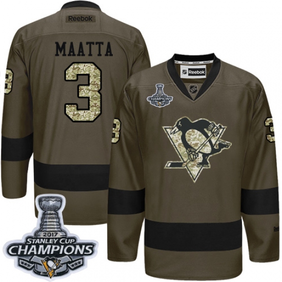 Men's Reebok Pittsburgh Penguins #3 Olli Maatta Premier Green Salute to Service 2017 Stanley Cup Champions NHL Jersey - Ujersey