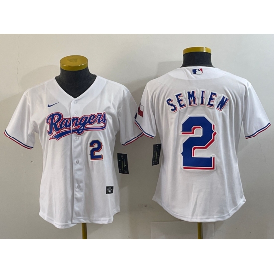 Women's Texas Rangers #2 Marcus Semien Number White 2024 Gold Collection Limited Cool Base Jerseys - Ujersey