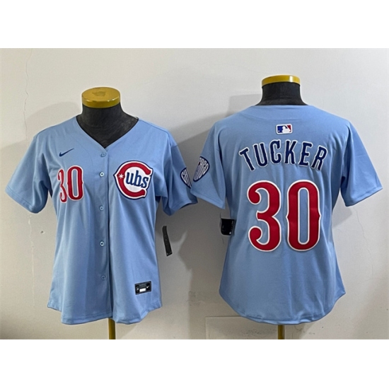 Women's Chicago Cubs #30 Kyle Tucker Blue 2024 25 2nd Alternatemited Stitched Baseball Jersey(Run Small) - Ujersey